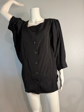 Tahari Woman Black Button-Front Puff Sleeve Blouse